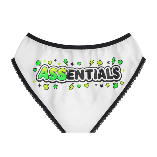 Assentials Graphic Women's Briefs — Cute Green Logo Lace-Trim Underwear