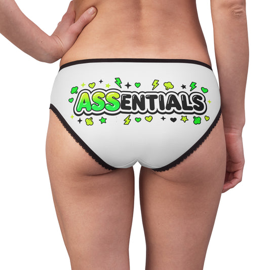 Assentials Graphic Women's Briefs — Cute Green Logo Lace-Trim Underwear